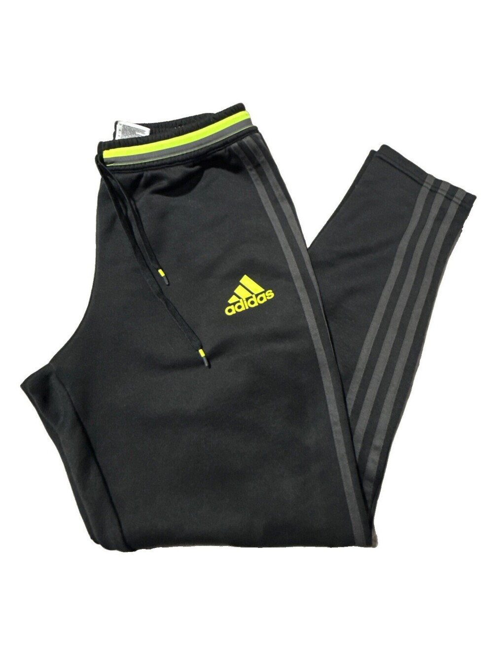 ADIDAS  Soccer  Training Pants Black Lime Sz Small Highlighter Green World Cup